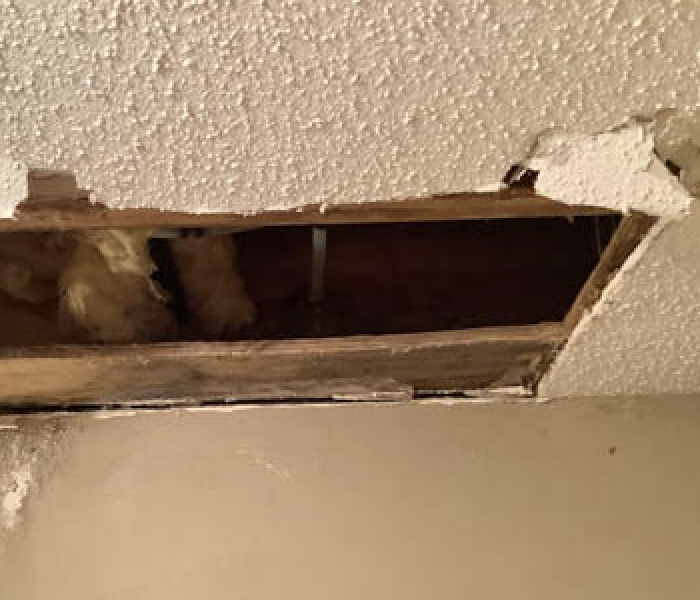 Ceiling damage caused sheet rock to fail, causing hole in ceiling